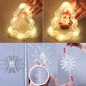 Christmas LED decorative string lights with hanging snowflakes and warm yellow glow bulbs