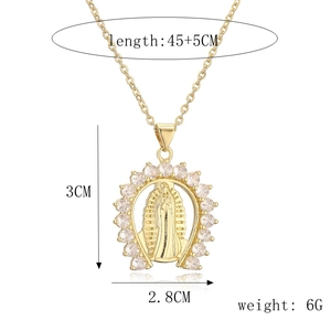 Detaillierte Maße des Jungfrau Maria Anhängers mit Zirkonia und 45+5cm Goldkette