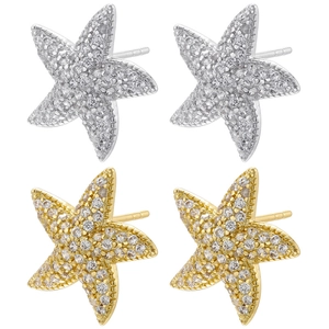 Fashion Starfish Zirconia Stud Earrings For Women Copper Inlaid Marine Style Dainty Jewelry Gold Silver Color