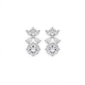 Silver flower earrings with marquise and round cut cubic zirconia stones in floral design
