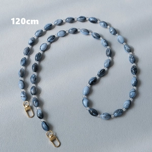 Blue-black marble acrylic chain strap 120cm length with golden metal spring clasps