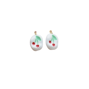 White cherry pattern resin pendant with gold metal ring for DIY jewelry making