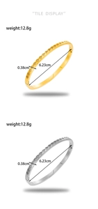 Detailed dimensions of gold and silver titanium steel bangles with width and weight info