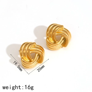 Polished gold knot geometric earrings, 20mm stainless steel jewelry set on white background