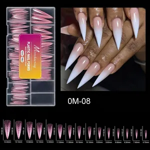 Detailed size chart for 150pcs pink crystal nail extension molds with 15 size specifications