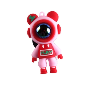 Cartoon bear car air vent freshener in red and pink with reflective astronaut visor
