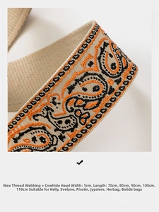 Detail of 5cm wide paisley embroidery strap with cowhide head for crossbody bags