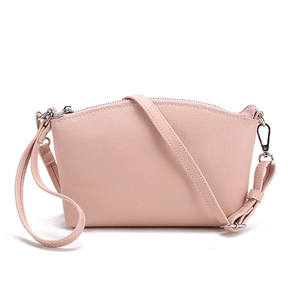 Pink lychee texture leather crossbody bag with silver hardware and shoulder strap