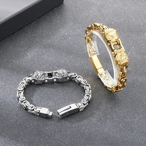 Vintage lion head emperor chain bracelets in gold and silver stainless steel for men