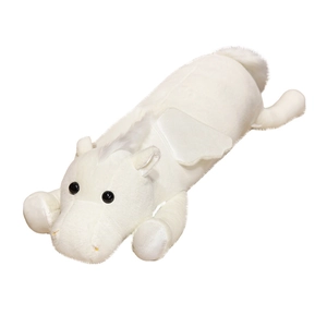 Soft white plush stuffed toy horse with angel wings in a cute lying down pose