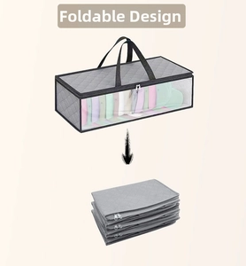 Detail of grey quilted hat storage bag with clear window and foldable design