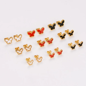 Butterfly Stud Earrings 304 Stainless Steel With Inlaid Shell 18K Gold Plated Elegant Hypoallergenic Fashion Jewelry