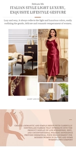 Detail of elegant dark red satin slip dress with adjustable thin straps and silky texture