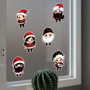 Christmas window stickers featuring Santa Claus and elves for home glass decoration