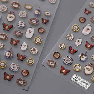 Vintage Lover's Eye embossed nail stickers with butterfly and frame designs