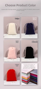 Thick velvet drawstring jewelry pouches in beige, navy, pink, black, and red colors