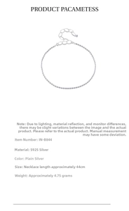 Detailed view of S925 silver olive bead necklace with 44cm length and 4.75g weight specs