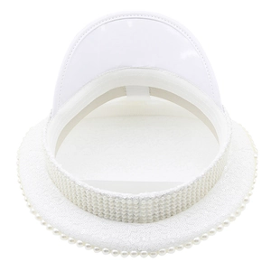 Top view of white bridal captain hat featuring glitter sequins and pearl beaded brim