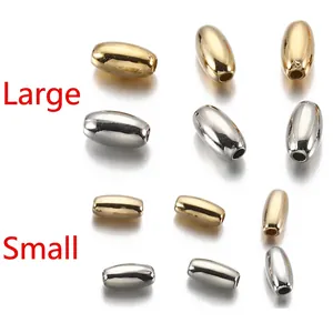 Gold and silver oval tube beads in two sizes for DIY necklace jewelry making crafts