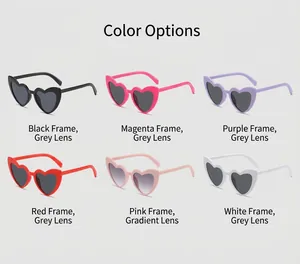 Matrix display of heart-shaped sunglasses in six colors including black and white frames