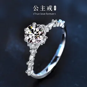 925 Sterling Silver Moissanite Ring For Women Princess Style Six Prong Flower Shaped Engagement Wedding Jewelry