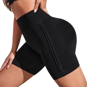 Nahtlose schwarze Yoga-Shorts mit hoher Taille, Push-up-Effekt und Bauchweg-Funktion