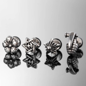 Retro Titanium Steel Stud Earrings Punk Gothic Star Flower Grenade Shapes For Men Women Antique Silver Jewelry