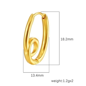 18K gold-plated oval knot hoop earrings for women, 18.2mm height with spiral texture