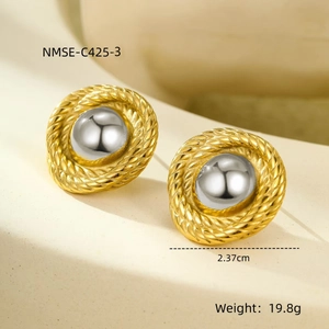 Detail view of 18K gold and silver two-tone spiral earrings with 2.37cm size specifications