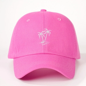 Pink cotton baseball cap with white coconut tree embroidery for women leisure