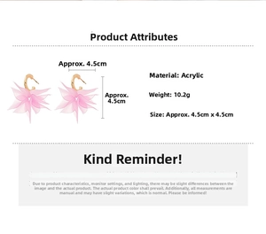 Pink acrylic C-shaped flower earrings dimensions showing 4.5cm size and 10.2g weight