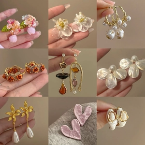 Boucles Oreilles Puces Fleur Papillon Cœur Cuivre Zircon Künstliche Perle Élégant Rétro Style Luxe Femmes Avec Silver Earring Post