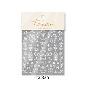 Embossed white bohemian nail art stickers with baroque lace patterns, model ta-825