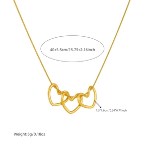 Minimalist gold-plated stainless steel necklace with four linked heart-shaped pendants