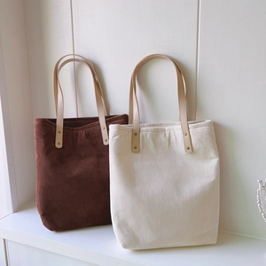 Corduroy Shoulder Tote Bag With PU Leather Straps And Rivet Design Literary Solid Color Casual Daily Fashion Women