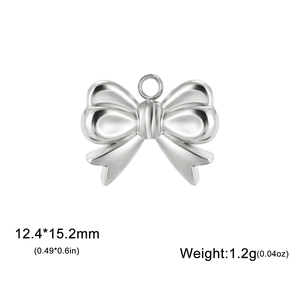 Polished silver stainless steel bow pendant with dimensions 12.4x15.2mm for jewelry making