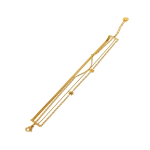 Layered 18K gold-plated stainless steel bracelet with sun flower snake chain and star charms