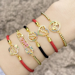 MAMA LOVE Heart Safety Pin Adjustable Bracelets 18K Gold Plated Copper Multicolored Cubic Zirconia Mother Day Jewelry