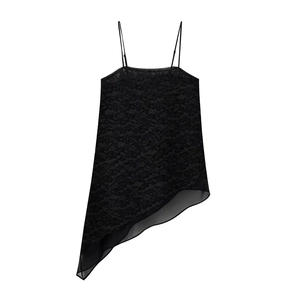 Top Caraco En Dentelle Sexy Pour Femmes À Bretelles Spaghetti Ourlet Asymétrique Sans Manches Mousseline Patchwork