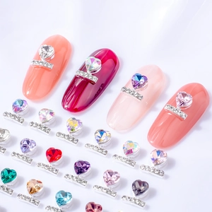 Sparkling heart-shaped nail art rhinestones with alloy base in multiple vibrant colors