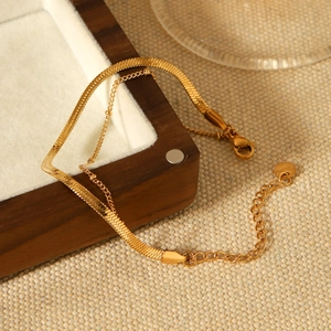 Double-layer 18k gold-plated stainless steel snake and bead chain bracelet for women