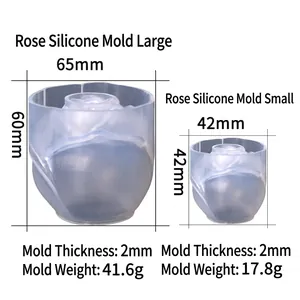 3D rose flower silicone mold set with detailed dimensions for DIY resin casting crafts