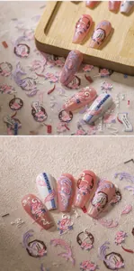 Detailed relief nail art stickers featuring Chinese phoenix and floral embossed patterns