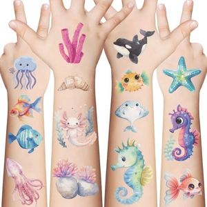 Waterproof cartoon sea animal temporary tattoos for kids featuring colorful ocean creatures