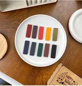 Flat lay of 10-piece matte rectangular hair clips in assorted colors on a white plate