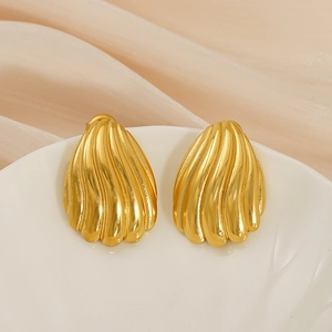 Boucles d'oreilles vintage en acier inoxydable doré 18K avec texture rayonnante