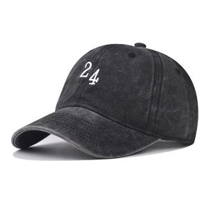 Casquette De Baseball En Coton Lavé Distressed Broderie Numéro 24 Ajustable Chapeau De Plein Air Hommes Femmes