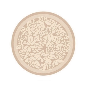 Vintage floral round table mat with elegant beige patterns and embroidered border