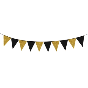 Elegant gold glitter and black triangular bunting banner for 2026 graduation party decor
