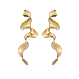 Polished gold wavy irregular geometric earrings with a minimalist minimalist design